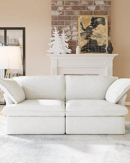 JACH 82.66" Cloud Couch for Living Room, Modular Sectional Sofa, Comfy Convertible Sectional Couches, Cushion Covers Removable, Down Filled Sofas for Living Room, Home, Apartment (Love Seat, White)
