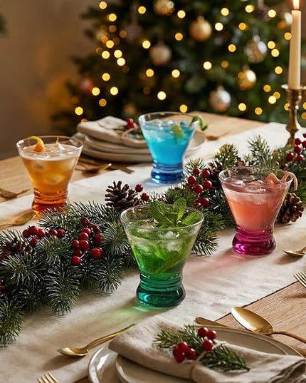 ColoVie Martini Glasses Set of 6 - Cocktail Glasses - 8oz Stemless Margarita, Bar, Dessert Glass - Colored Liquor Drinking Glassware - Cosmo, Manhattan, Espresso Martini - Cocktail Party Gift for Her