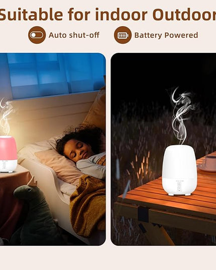 150ML Rechargeable Battery Operated Essential Oil Diffuser,7-Hour Runtime with 7 LED Color Changing Lights Portable Cordless Aromatherapy Diffuser