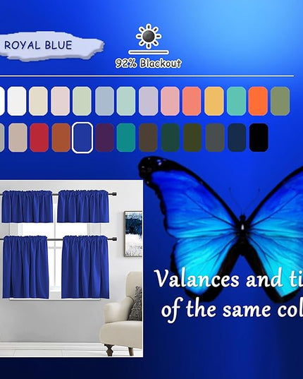 DONREN 2 Panels Royal Blue Blackout Curtain Panels for Bedroom - Thermal Insulated Solid Rod Pocket Curtains (52 x 96 Inches)