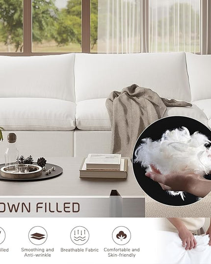 Cloud Modular Sectional Sofa,78.6" V Shape 3 Seater with Corner Down Filled Comfy Sofa,Modern Deep Seat Cloud Couch,Detachable Couch Cushion Covers for Living Room,White