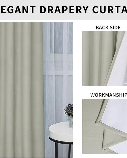 Easy-Going Linen Look Blackout Curtain Grommet Window Curtain Drapes for Bedroom, Living Room Thermal Insulated Room Darkening (2 Panels, 52x84 inch, Stone)