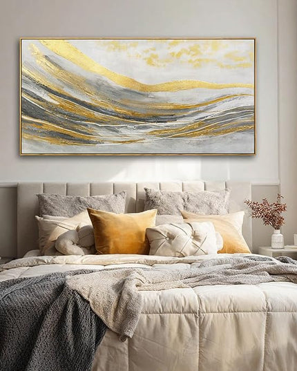 Abstract Wall Decor Modern Canvas Poster Gold Foil Wood Wall Art 24"x48" Pictures for Bedroom Wall Posters for Dining Room Area