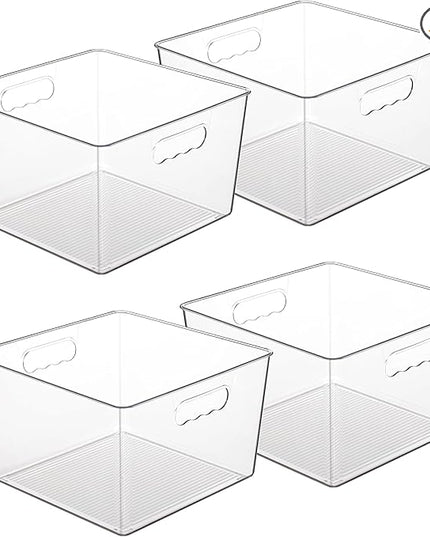 Vtopmart 4 Pack Extra Large Clear Plastic Storage Bins,11x11 Cube Acrylic Organizer Square Containers with Handle for Pantry,Closet,LaundryRoom,Kitchen,Bathroom,UnderSink Organization