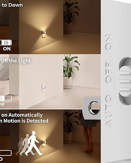 DORESshop LED Night Light[4 Pack], Night Lights Plug into Wall, Plug in Night Light with Motion Sensor, Dusk to Dawn Sensor, Nightlights for Adults, Bedroom, Bathroom, Hallway, White Cover
