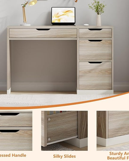 48 Inch Small Desk with Drawers, Computer Desk with Storage File Cabinet for Bedroom, Office Desk with Storage for Small Space, Walnut