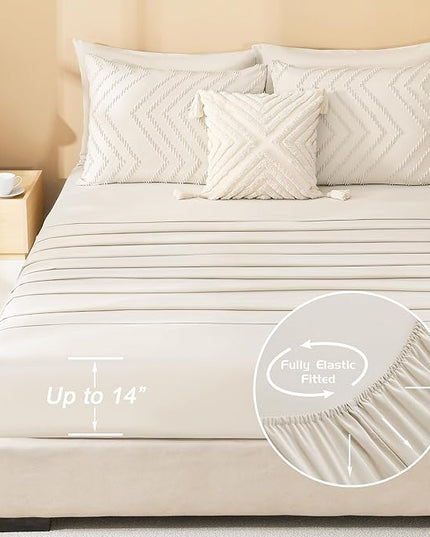 Litanika Beige King Size Comforter Set with Sheets - 7 Pieces Bed in a Bag King Boho Tufted Complete Bedding Sets with Comforter, Sheets, Pillowcases & Shams