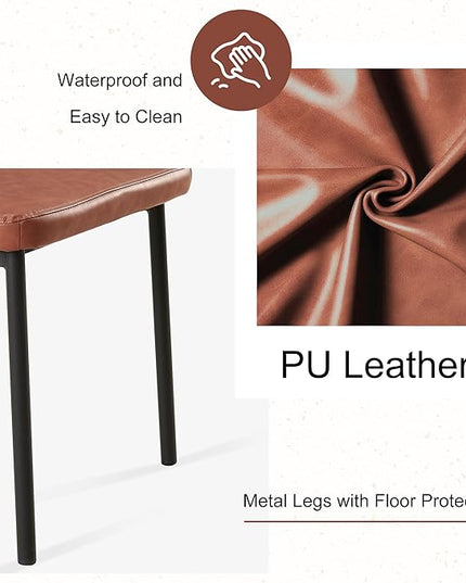 Dining Chairs Set of 6, Brown PU Leather Dining Chairs, Comfortable Upholstered Armless Kitchen Chairs with Black Metal Legs for Living Room, Dining Room, Kitchen