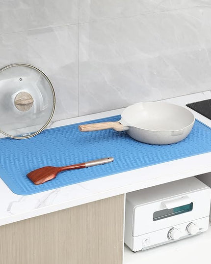 Silicone Dish Drying Mat for Multiple Usage,Easy clean,Eco-friendly,Heat-resistant Silicone Mat for Kitchen Counter or Sink,Refrigerator or Drawer Liner Lichen BlueL 5XL 36inches x 18inches