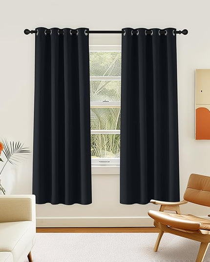 NICETOWN Blackout Black Curtain 72 inches Long, Grommet Thermal Insulated Window Treatment Light & Sound Blocking Drape for Living Room/Bedroom, W46 x L72, 1 Panel
