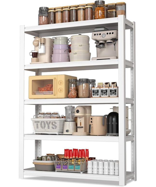 WORKPRO 3000lbs 5-Tier Shelving Unit, 72" H Adjustable Storage Shelves, Boltless Garage Shelving Unit for Garage, Kitchen, Durable Scratch-Resistant Panels, White