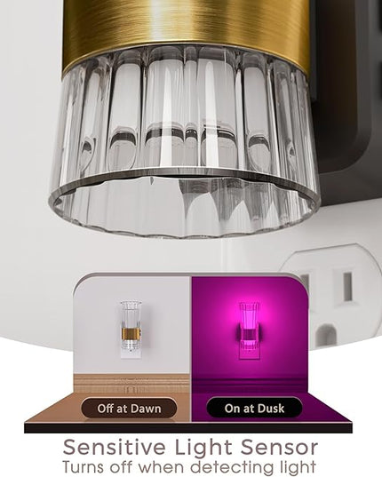 Night Light, Night Lights Plug into Wall, RGB Color LED NightLight with Dusk to Dawn Sensor, 180° Rotating Night Lights, Adjustable Brightness, Wall Sconce Style Design for Bedroom Hallway, 2 Pack