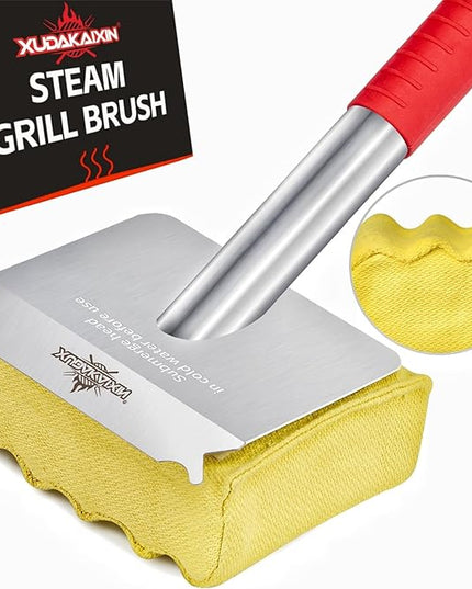 Grill Brush Bristle Free,Aramid Fiber Wavy Pad Seamless-Fit Cast Iron/Stainless-Steel Grates,BBQ Replaceable Scraper Cleaning Head,Safe Grill Cleaner for Outdoor Grill,Gifts for Men/Dad