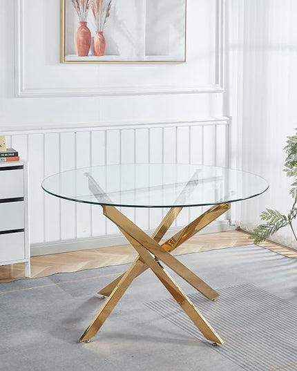 HomVent Round Glass Dining Table Set for 2, 3-Piece Modern Kitchen Table Set with 2 PU Upholstered Chair for Kitchen Dining Room, Glass Dining Room Table Set