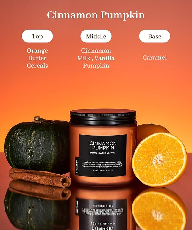 M&SENSE Cinnamon Pumpkin Fall Scented Candles for Home, 11.6oz Soy Natural Candles 70 Hours Long Lasting Slow Burning Autumn Candle Gifts for Thanksgiving
