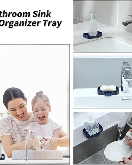 Silicone Bathroom Soap Dishes with Drain Spout-Kitchen Sink Organizer,Sponge Holder,Dish Soap Tray,Perfect for Dispenser,Scrubber,Bottle,Cup on Sink or Counter-Navy Blue 4.9"×3.2"