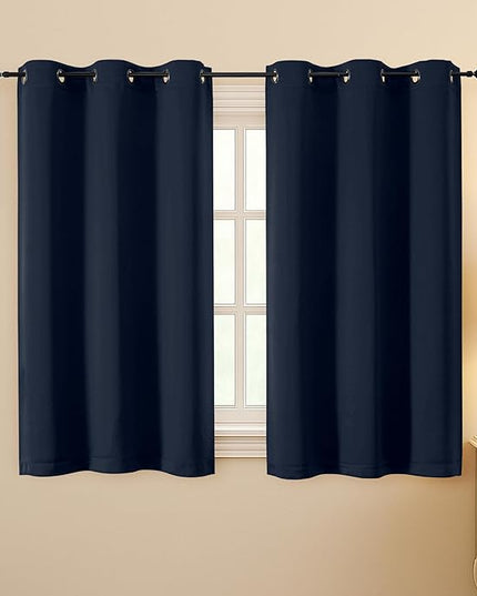Simplebrand Navy Blue Room Darkening Curtains for Bedroom 45 Inches Long 2 Panels Set, Sunlight Blocking Curtains for Small Windows, Grommet Energy Saving Thermal Insulated Short Drapes, 40Wx45L