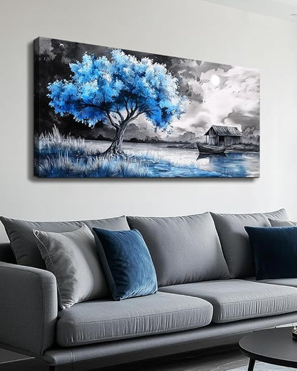 PHAOHUAXM large Wall Art For Living Room Bedroom Wall Decor Black White Scenery And Blue Trees Wall Painting Modern Home Decoration For Room Office Restaurant Canvas Art Prints Home Decor 20x40 In