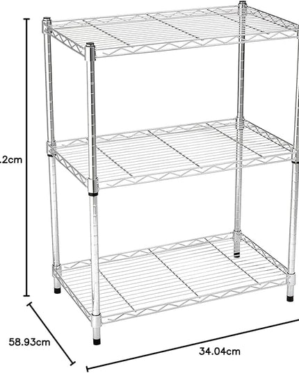 Amazon Basics 3-Shelf Adjustable Heavy Duty Steel Wire Rack Storage Shelving Organizer for Kitchen, Garage, 23.2" L x 13.4" W x 30" H, Chrome