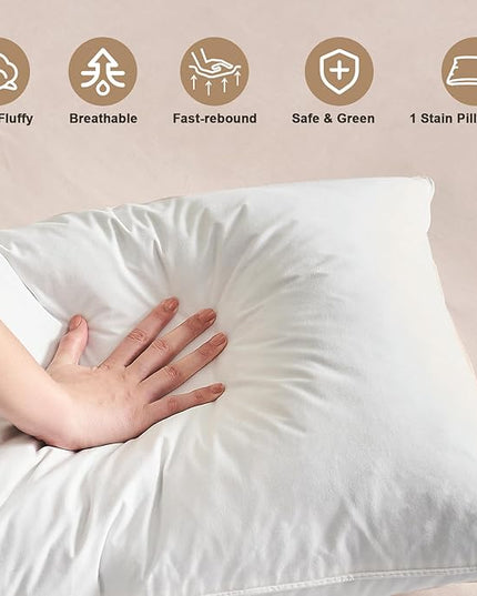BHZ White Satin Goose Down Feather Pillows Queen Size with Pillowcase for Hair and Skin, Cooling Pillow Cases Similar to Silk Pillow Cases, Decorative for Women, Mom Men