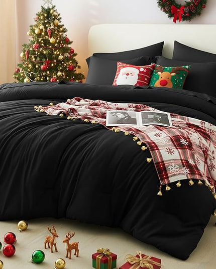 CozyLux Twin XL Comforter Set Black, 5 Pieces Bed in a Bag Twin Extra Long Comforter Set with Sheets, 5PC Bedding Sets with Down Alternative Comforter, Sheets, Pillowcase & Sham for All Seasons