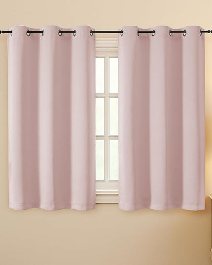 Simplebrand Blush Room Darkening Curtains for Bedroom 45 Inches Long 2 Panels Set, Sunlight Blocking Curtains for Small Windows, Grommet Energy Saving Thermal Insulated Short Drapes, 40Wx45L