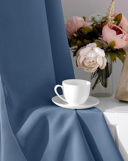 HOMEIDEAS Stone Blue Blackout Curtains 52 X 84 inches Long 2 Panels Room Darkening Bedroom Window Curtains, Grommet Fall Curtains for Living Room