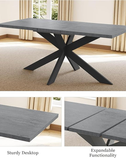 ZckyCine 7-Piece Dining Table Set, 6-Person Modern Rectangular Wooden Expandable Dining Table and 6-Person Leather Dining Chairs, 6-Person Kitchen Table and Chairs, Perfect for Kitchen Dining