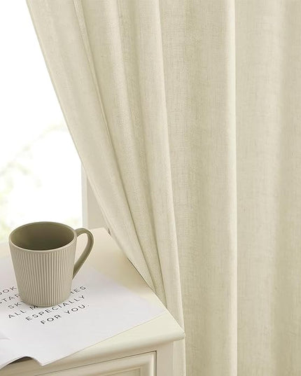 Joydeco Linen Curtains 96 inches Long 2 Panels Set,Light Filtering Curtains for Living Room Bedroom, Window Long Drapes with Rod Pockets Back Tab (W52 x L96 Inch, Natural)