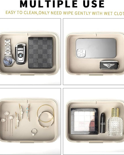 SANZIE Luxury Leather Tray Desktop Storage Catchall Organizer Decorative Tray for Entryway Table to Hold Jewelry Watch Keys Phone Wallet (Metal Glided, Grey)