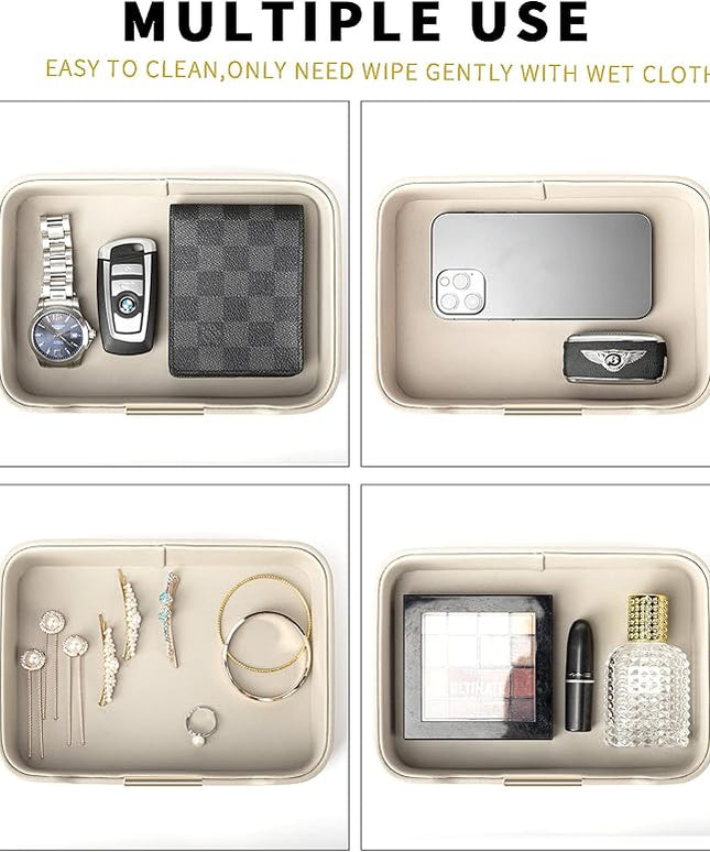 SANZIE Luxury Leather Tray Desktop Storage Catchall Organizer Decorative Tray for Entryway Table to Hold Jewelry Watch Keys Phone Wallet (Metal Glided, Grey)