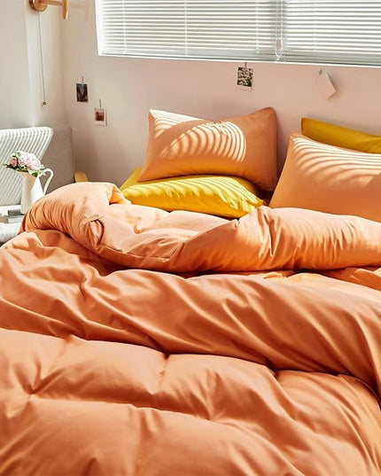 Luxlovery Peach Comforter Set California King Light Orange Bedding Comforter Set Modern Solid Plain Color Soft Breathable Blanket Quilts Peach Pink 3 Piece Bedding Set for Women Men Adults