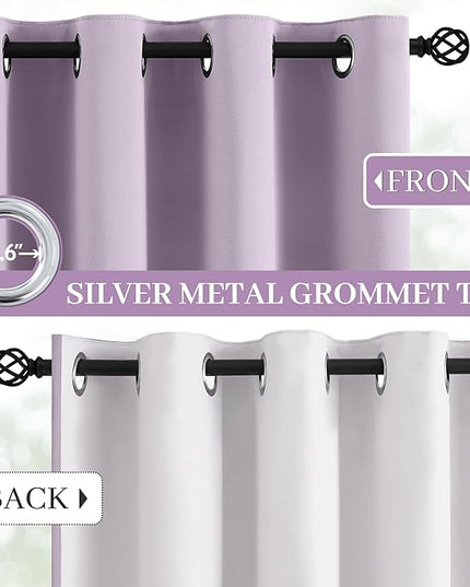 Yakamok Lilac 100% Blackout Curtains 84 Inches Long with 2 Thick Layers-Light Purple Room Darkening Thermal Insulated Window Curtain Set of 2 Panels for Bedroom Living Room 52x84 Inches,Lavender