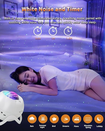 Star Projector Galaxy Projector for Bedroom, White Noise Bluetooth Speaker Northern Lights Projector, Suitable Gaming, Home Theater, Adult, Christmas Mood Night Light