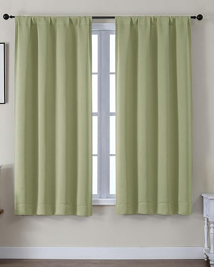 Gwine Blackout Curtains for Living Room 63 Inch Long, Thermal Insulated Window Treatment Black Out Curtains for Bedroom Decor with Rod Pocket, Each 40" Wx63 L, Sage Green, 2PCS