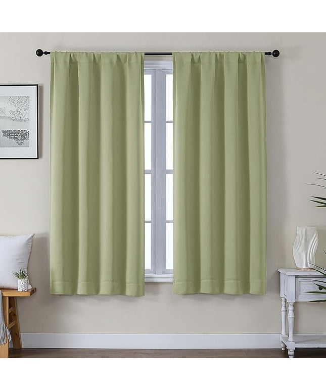 Gwine Blackout Curtains for Living Room 63 Inch Long, Thermal Insulated Window Treatment Black Out Curtains for Bedroom Decor with Rod Pocket, Each 40" Wx63 L, Sage Green, 2PCS