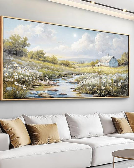 PHAOHUAXM Large Canvas Wall Art For Living Room Wall Decor For Bedroom Flower Watercolour Office Decoration Countryside Scenery Wall Picture Printing Art Painting Home Decor 30x60 In Wood Framed