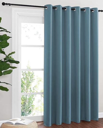 NICETOWN Blackout Sliding Door Curtains 84 Inch Length, Extra Wide Room Divider Grommet Energy Saving Thermal Insulated Curtain for Patio Door Window(W80 x L84, 1 Panel, Smoky Blue)
