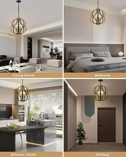 Black and Gold Chandelier for Dining Room, 4-Light Modern Farmhouse Chandelier Light Fixture, Adjustable Industrial Pendant Lights Kitchen Island, Hanging Chandeliers for Living Room Foyer
