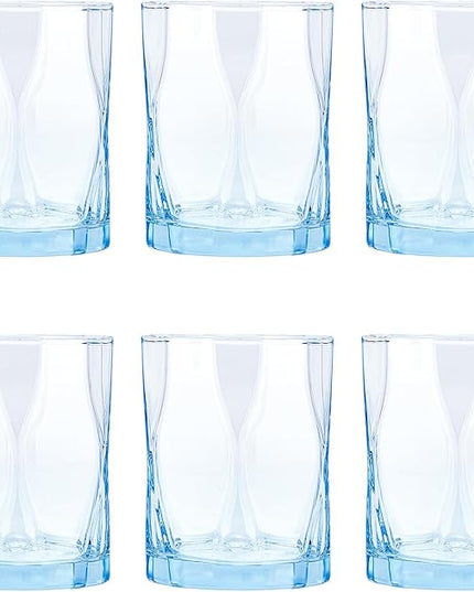 CREATIVELAND Geometric Shapes Glass Drinking Glasses Set of 6, Solid Blue Color 10 OZ Glass Tumbler Glassware for Water, Juice, Different Options for Home, Restaurant, Hotel, Bar