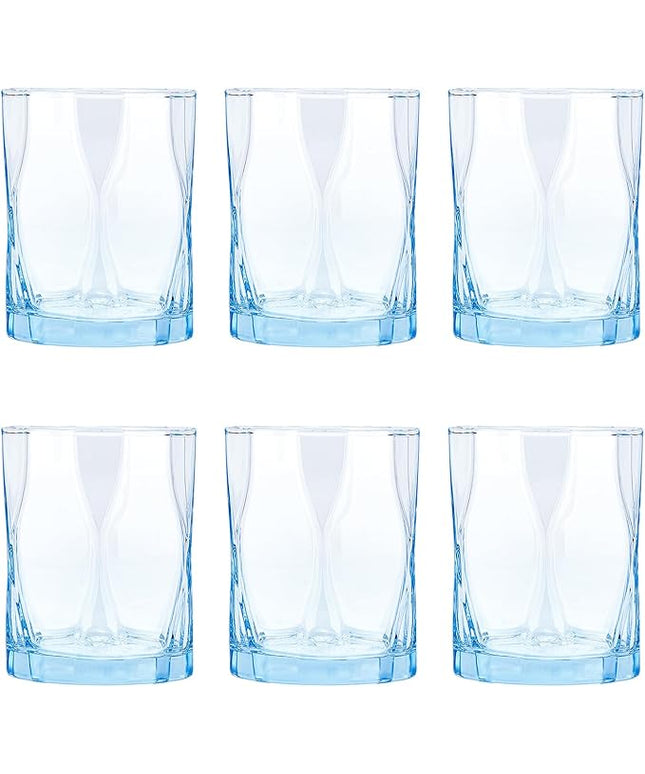 CREATIVELAND Geometric Shapes Glass Drinking Glasses Set of 6, Solid Blue Color 10 OZ Glass Tumbler Glassware for Water, Juice, Different Options for Home, Restaurant, Hotel, Bar