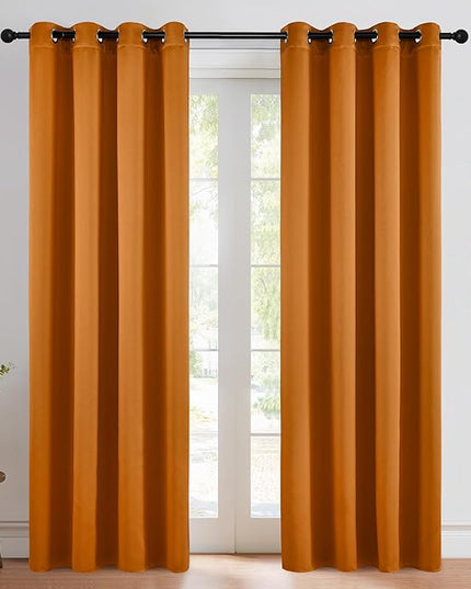 NICETOWN Orange Curtains 84 inch Length 2 Panels, Grommet Faux Silk Thermal Drapes Light Reducing Energy Saving Privacy Window Treatments for Living Room, W52 x L84