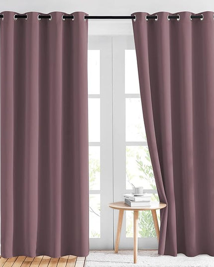 NICETOWN Living Room Curtains 84 inch Long - Grommet Blackout Thermal Insulated Room Darkening Sound Blocking Window Treatments for Children Room/Bedroom, 2 Panels, Dry Rose, W52 x L84