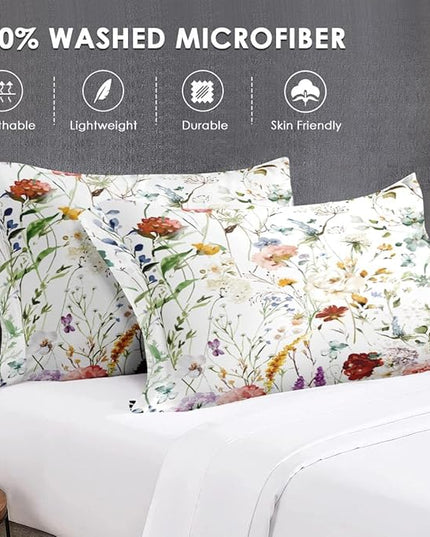 Full Size Comforter Set with 2 Pillowcases, Wildflower Flower Floral 3 Pcs Bedding for Kids and Adults, Boho Watercolor Butterfly Soft Comforter Set for Bedroom Bed Decor