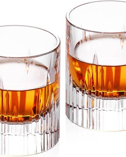 KAMMAK Crystal Whiskey Glasses Set of 2, Luxury 2.03oz Old Fashioned Glasses Stemless, Handcrafted Liquor Glasses, Hand Blown Scotch Cup for Women, Men Barware Gift for Cocktail, Bourbon