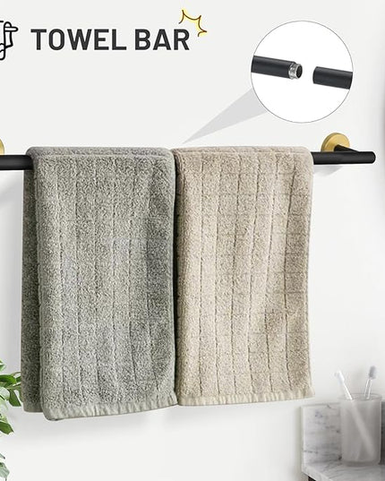 TURS Black and Gold 5 Piece Bathroom Hardware Set, SUS304 Stainless Steel Gold Black Towel Bar Set, 24 Inch Rould Bathroom Accessories Kit Wall Mounted