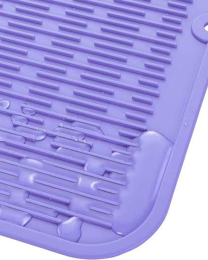 Silicone Dish Drying Mat for Multiple Usage,Easy clean,Eco-friendly,Heat-resistant Silicone Mat for Kitchen Counter or Sink,Refrigerator or Drawer Liner Light Purple 2XL 24 inches x 18 inches