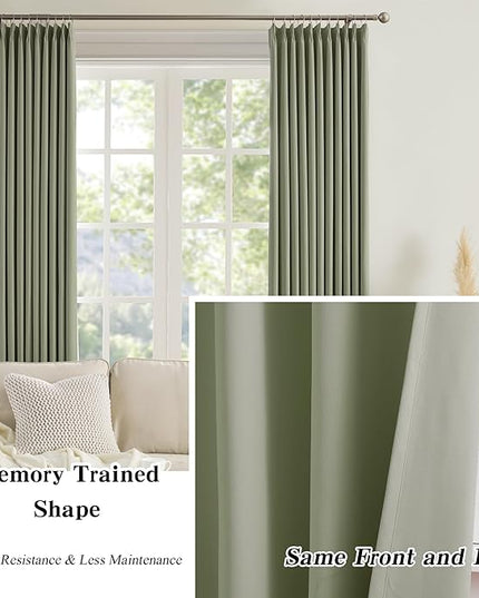 KEQIAOSUOCAI Sage Green Blackout Curtains Pinch Pleat 84 Inches Long Thermal Insulated Black Out Drapery for Bedroom Light Blocking Window Covering Darkening Drapes for Living Room 40x84 2 Pieces