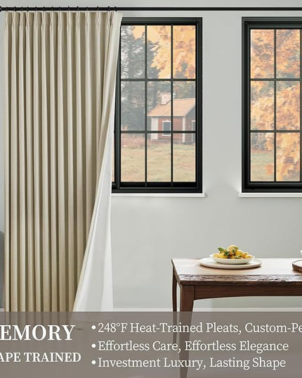 YZ HOME 102 Inches Long Pinch Pleated Linen Textured Blackout Curtains 2 Panel for Bedroom Back Tab Track Sun Blocking Thick Curtains 102 Inch Length for Living Dining Room Darkening Drapes, Sand