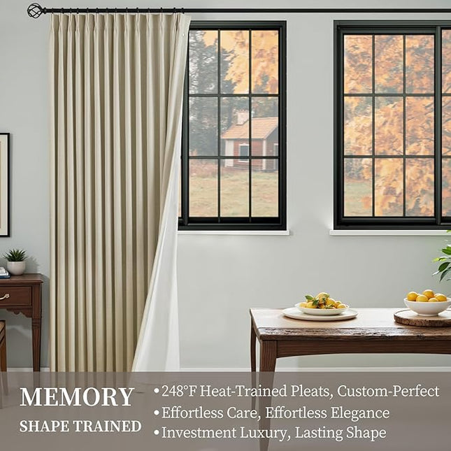 YZ HOME Sand Pinch Pleated 100% Blackout Curtains 95 Inches Long Linen Room Darkening Window Curtains for Living Dining Room Bedroom Thermal Insulated Pinch Pleat Double Layer Drapes with Hooks
